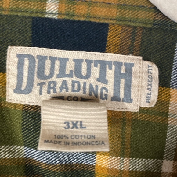 Duluth Trading Co flannel tartan plaid 3XL gold and olive button down soft gorp - Picture 2 of 11